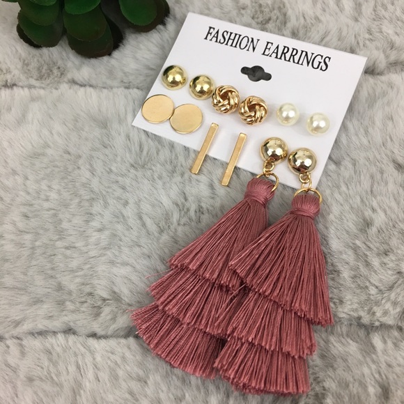 6 país earrings set tassel long dangle drop - Picture 2 of 3